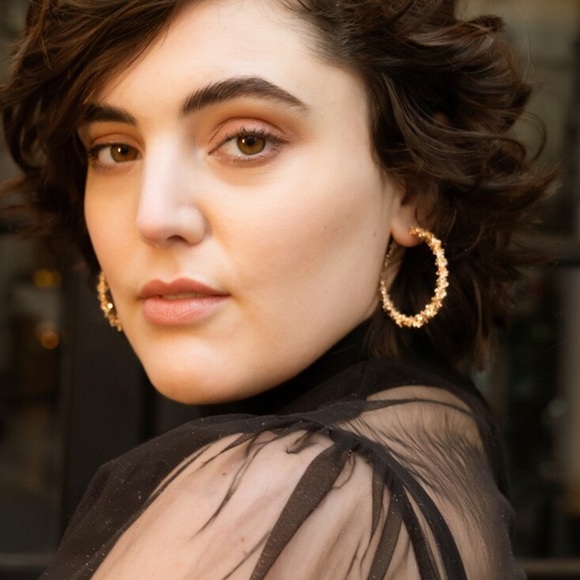 2/$35🖤 Gold Plated Big Textured Hoop Earrings D33 - Picture 2 of 8